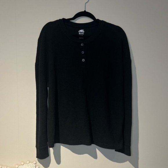 Roots Waffle Knit Henley Longsleeve - XL in Black - Picture 2 of 4